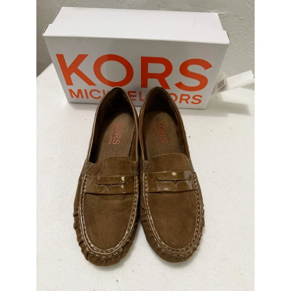 Michael Kors Jessica‎ Loafers Youth 4M Tan Brown Faux Suede Penny Shoes
